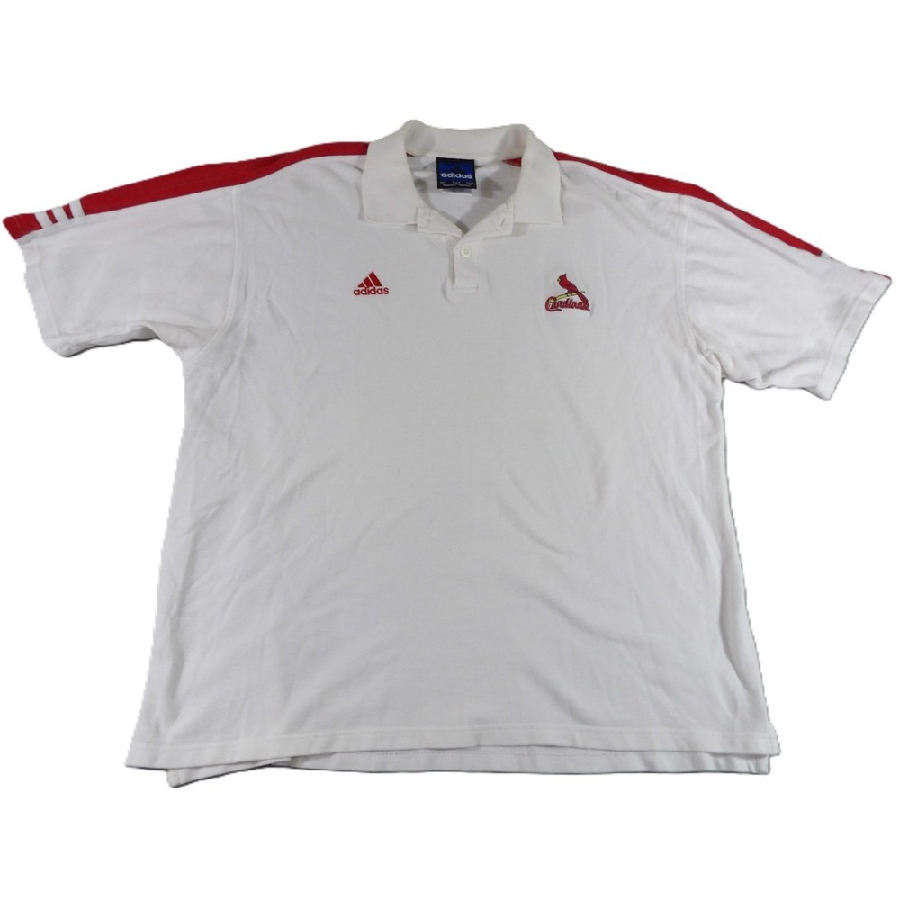 VTG Adidas St Louis Cardinals Polo Shirt Men L White Red MLB Baseball Golf Logos